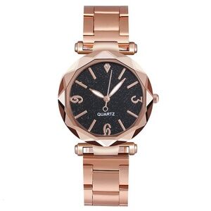 *EMALINE* Rose Gold x Black Rhinestone Fashion Quartz Watch
